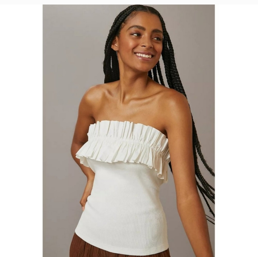 Maeve Anthropologie Poplin Ruffle Tube Top Size L